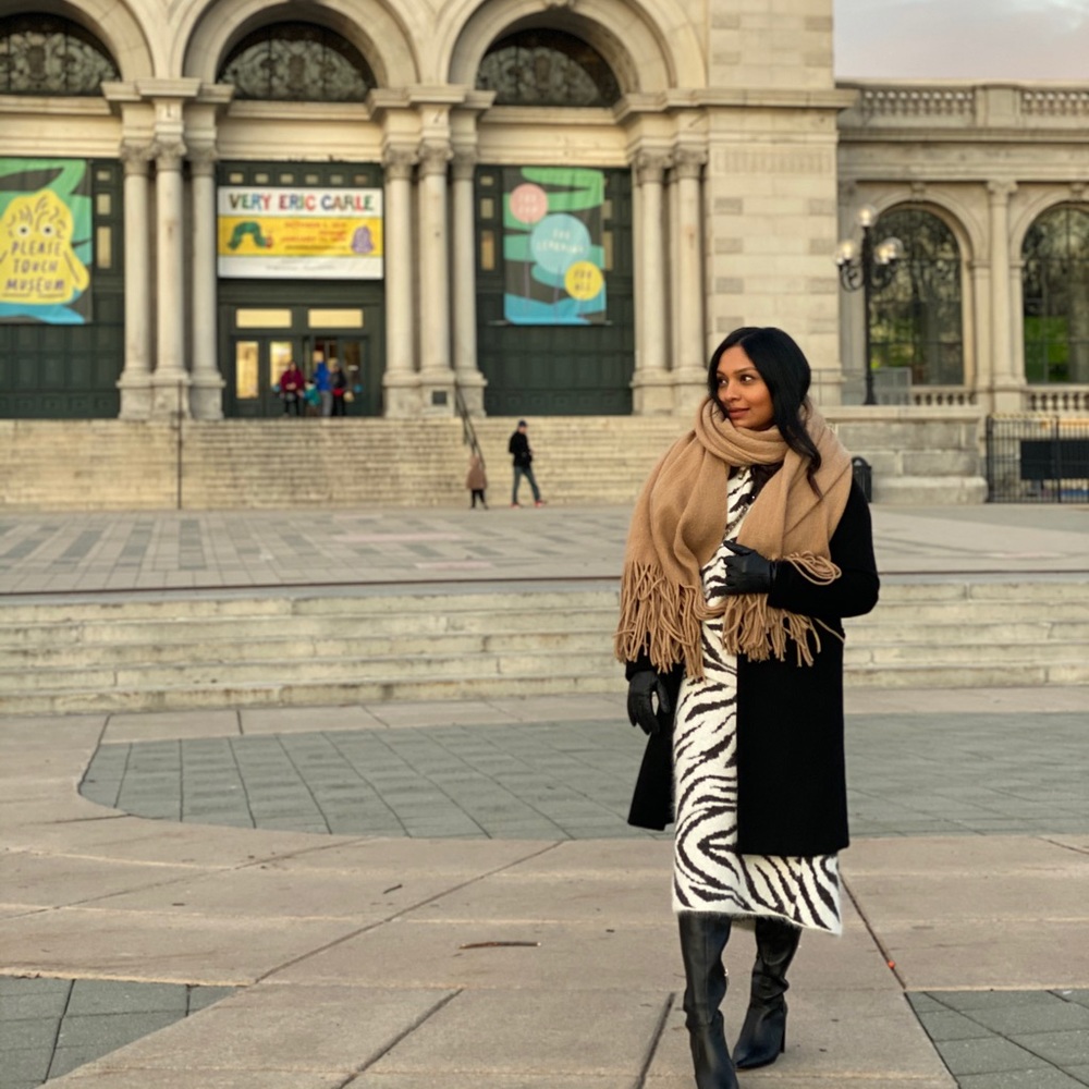 H&M zebra print sweater and skirt set